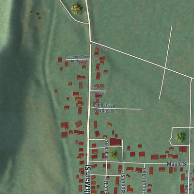 Second close-up of the map of Tuscarawas, Ohio print showing more streets and buildings