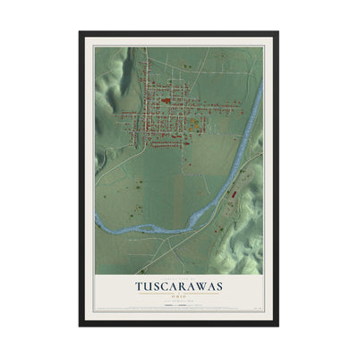 Map of Tuscarawas, Ohio, 12 x 18 inch print in a black wood frame