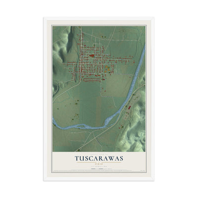 Map of Tuscarawas, Ohio, 12 x 18 inch print in a white wood frame