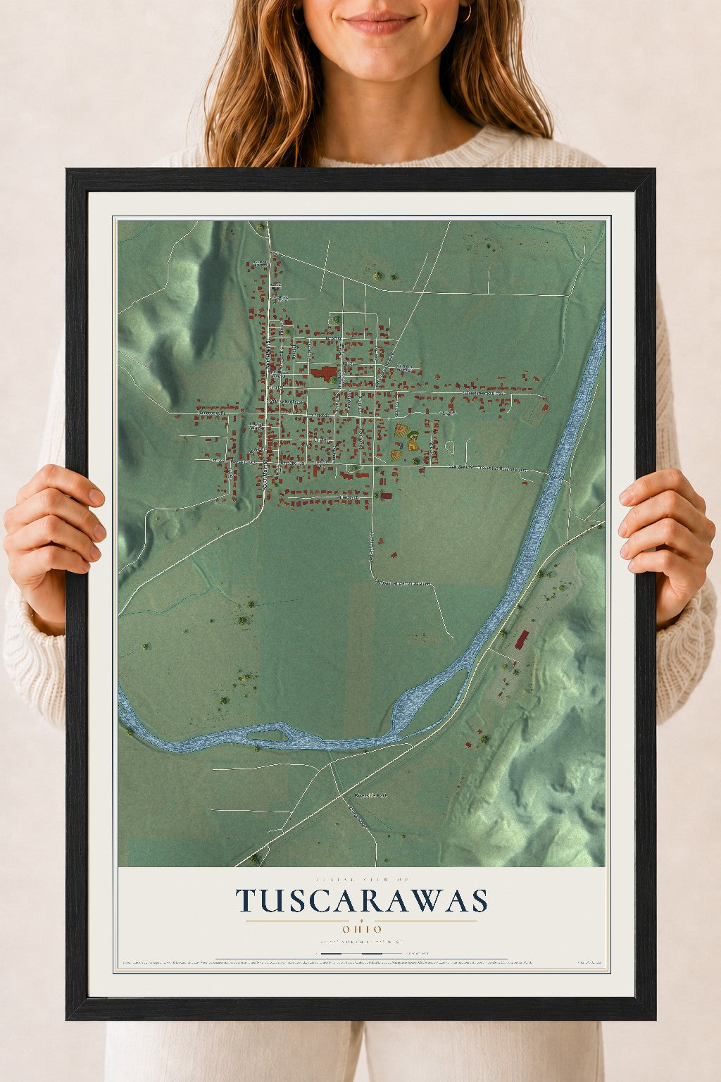 Map of Tuscarawas, Ohio, 18 x 24 inch print in a black wood frame