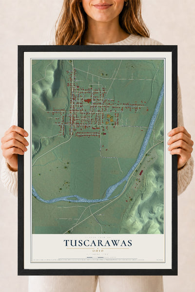 Map of Tuscarawas, Ohio, 18 x 24 inch print in a black wood frame