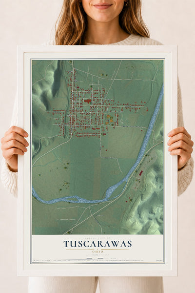 Map of Tuscarawas, Ohio, 18 x 24 inch print in a white wood frame