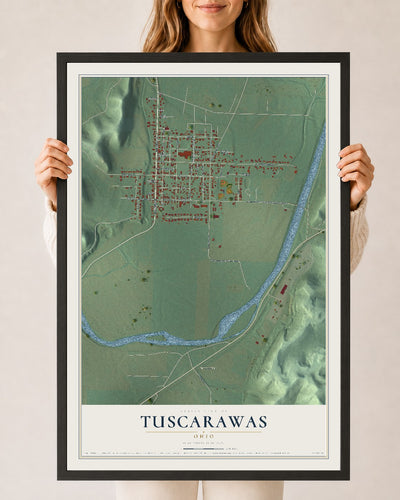 Map of Tuscarawas, Ohio, 24 x 36 inch print in a black wood frame