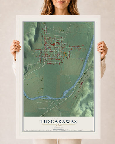 Map of Tuscarawas, Ohio, 24 x 36 inch print in a white wood frame