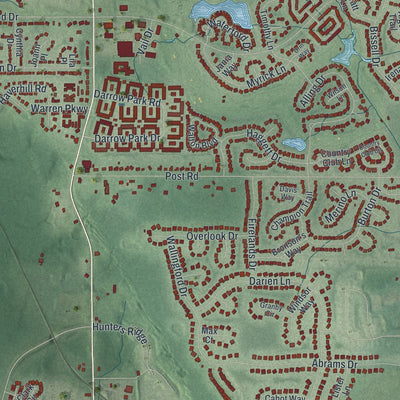 Close-up of the map of Twinsburg, Ohio print showing street and building detail