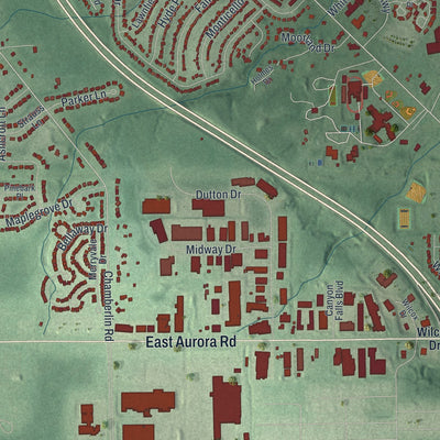 Second close-up of the map of Twinsburg, Ohio print showing more streets and buildings
