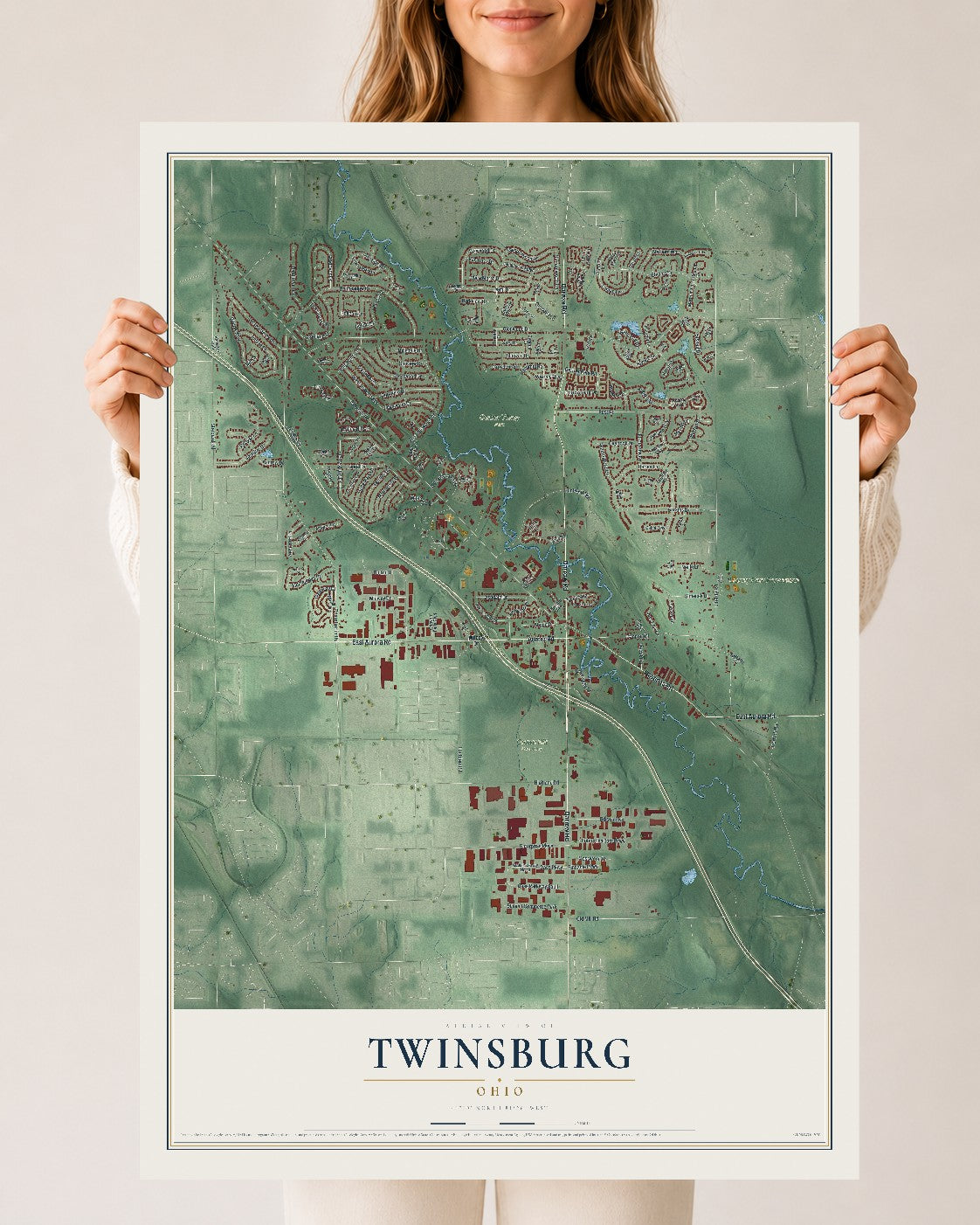 Map of Twinsburg, Ohio, 24 x 36 inch unframed archival matte print