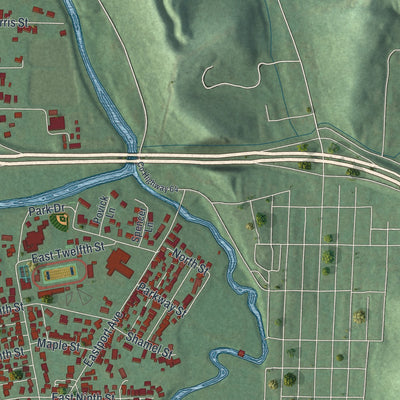 Second close-up of the map of Uhrichsville, Ohio print showing more streets and buildings