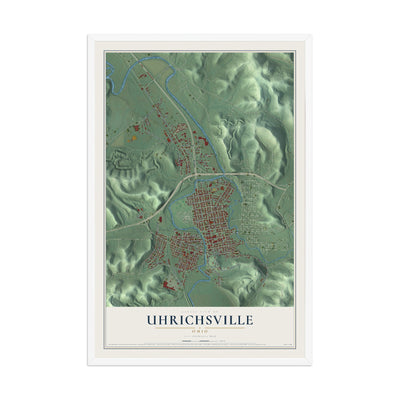 Map of Uhrichsville, Ohio, 12 x 18 inch print in a white wood frame