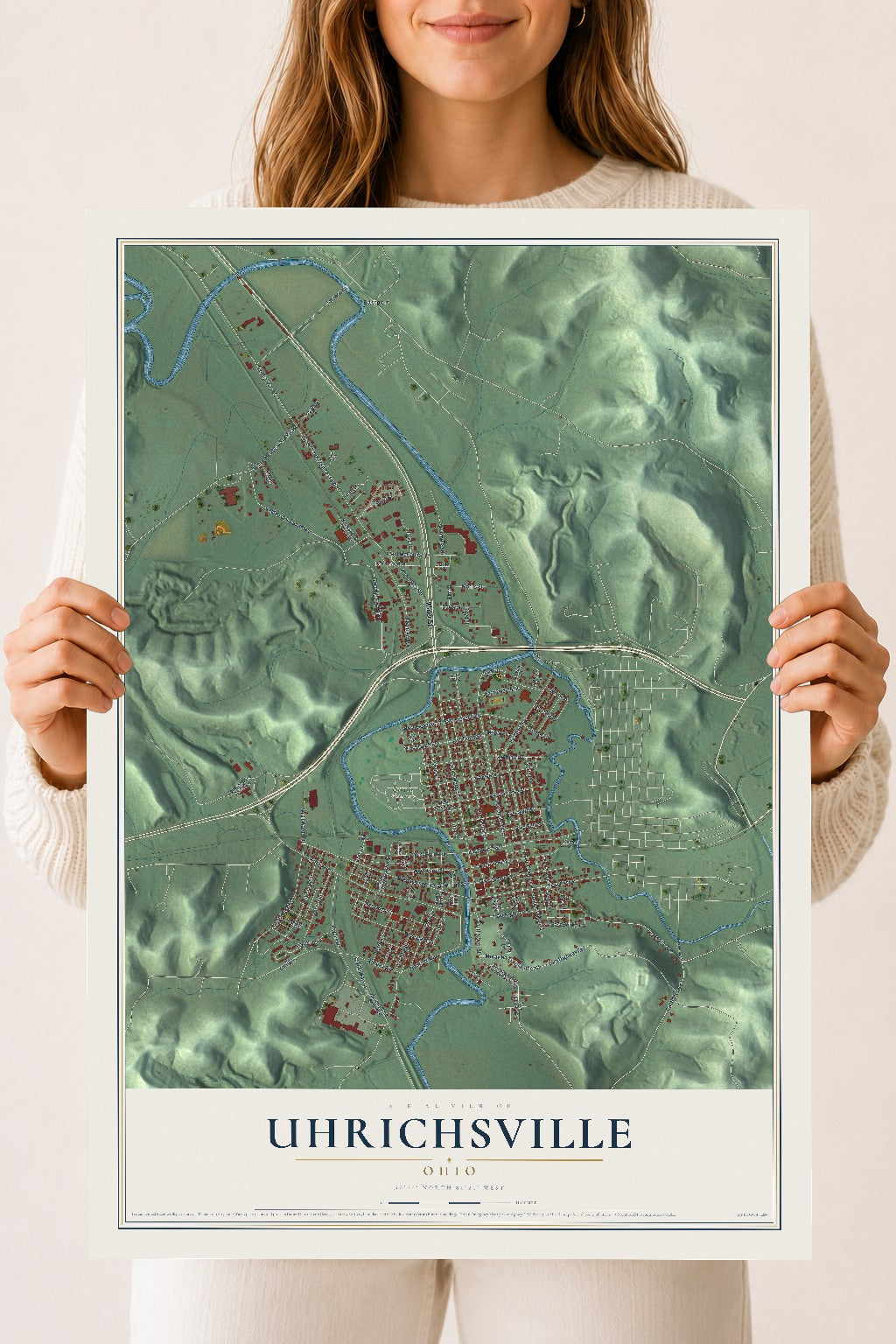 Map of Uhrichsville, Ohio, 18 x 24 inch unframed archival matte print