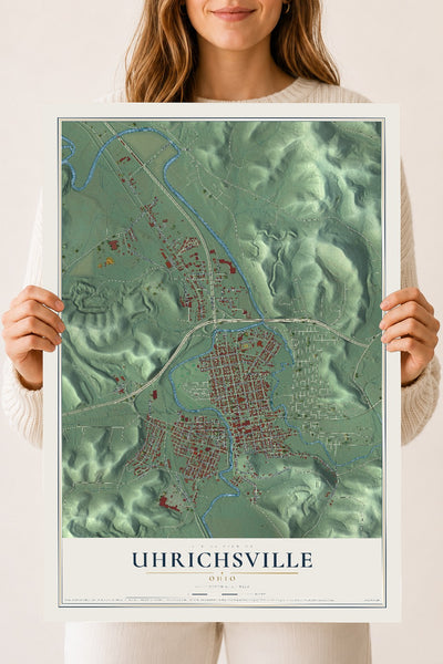 Map of Uhrichsville, Ohio, 18 x 24 inch unframed archival matte print