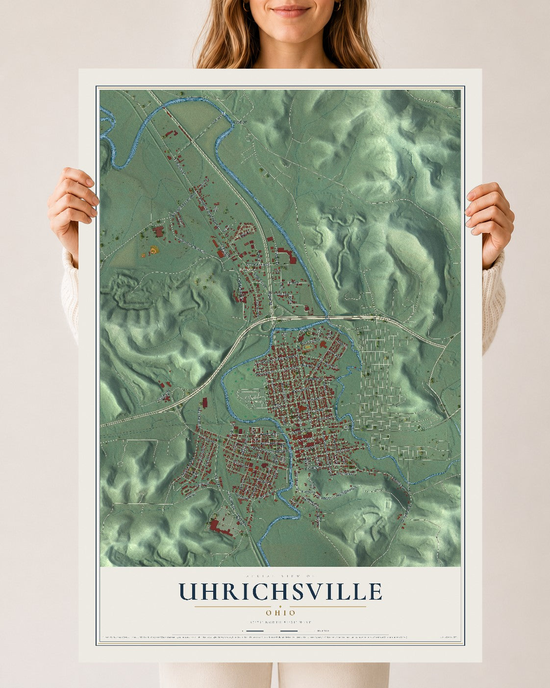 Map of Uhrichsville, Ohio, 24 x 36 inch unframed archival matte print