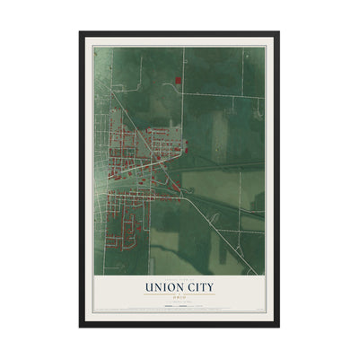 Map of Union City, Ohio, 12 x 18 inch print in a black wood frame