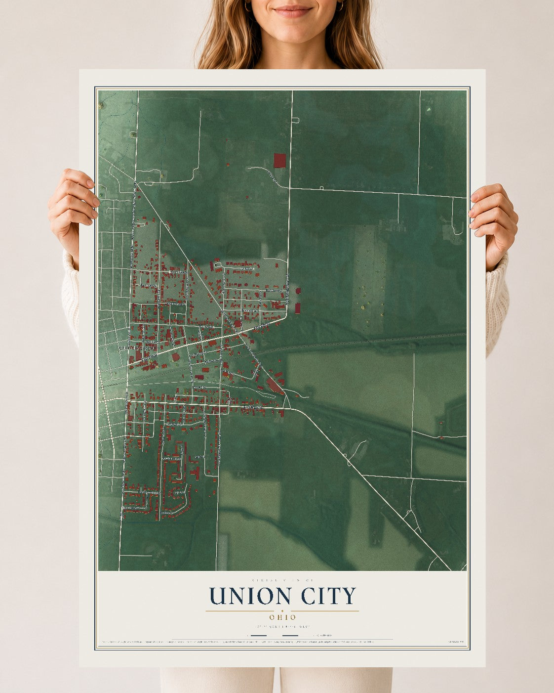 Map of Union City, Ohio, 24 x 36 inch unframed archival matte print