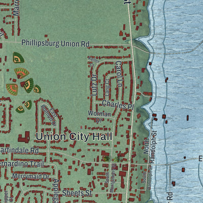 Close-up of the map of Union, Ohio print showing street and building detail