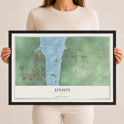 Map of Union, Ohio, 12 x 18 inch print in a black wood frame