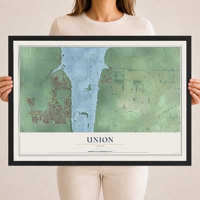 Map of Union, Ohio, 18 x 24 inch print in a black wood frame