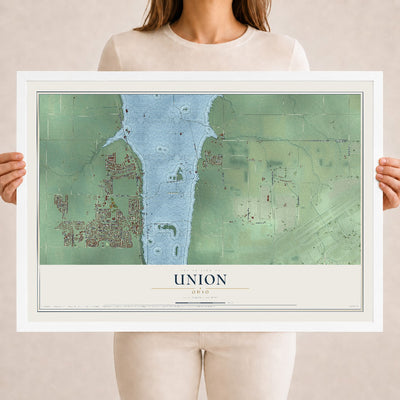 Map of Union, Ohio, 18 x 24 inch print in a white wood frame