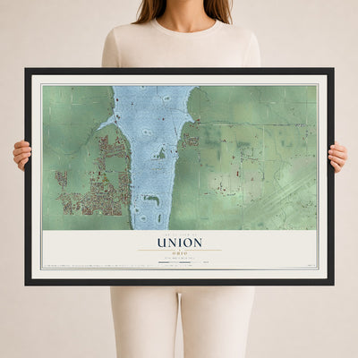 Map of Union, Ohio, 24 x 36 inch print in a black wood frame