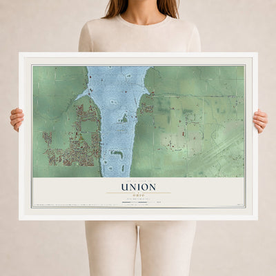 Map of Union, Ohio, 24 x 36 inch print in a white wood frame