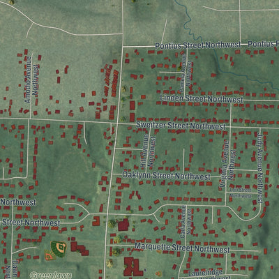 Second close-up of the map of Uniontown, Ohio print showing more streets and buildings