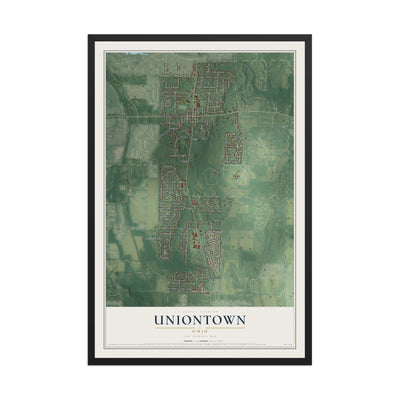 Map of Uniontown, Ohio, 12 x 18 inch print in a black wood frame
