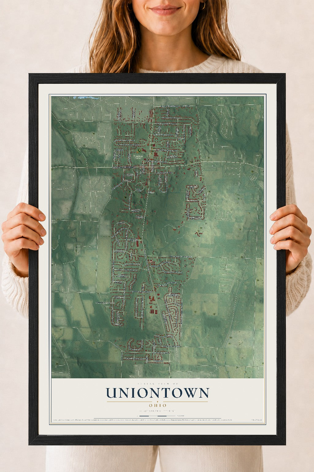 Map of Uniontown, Ohio, 18 x 24 inch print in a black wood frame