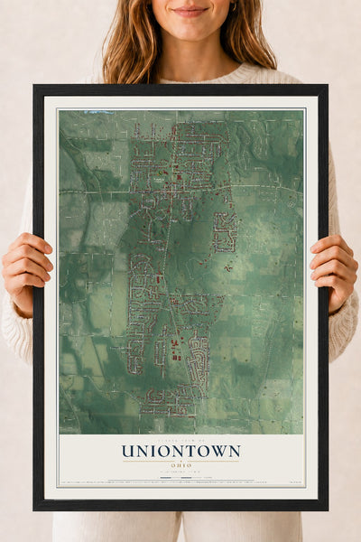 Map of Uniontown, Ohio, 18 x 24 inch print in a black wood frame