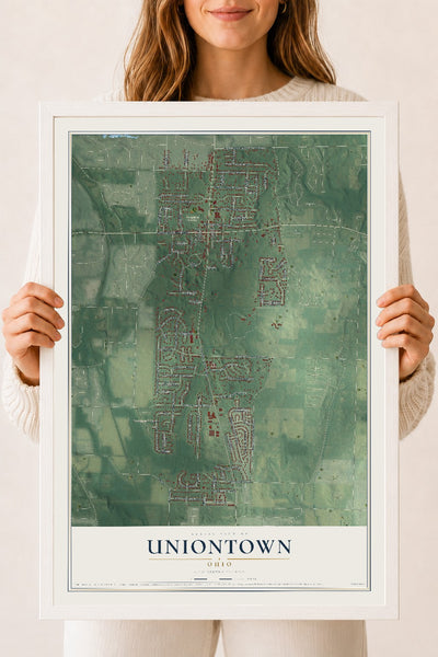 Map of Uniontown, Ohio, 18 x 24 inch print in a white wood frame