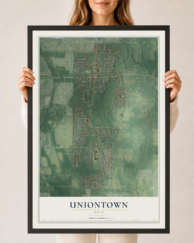 Map of Uniontown, Ohio, 24 x 36 inch print in a black wood frame