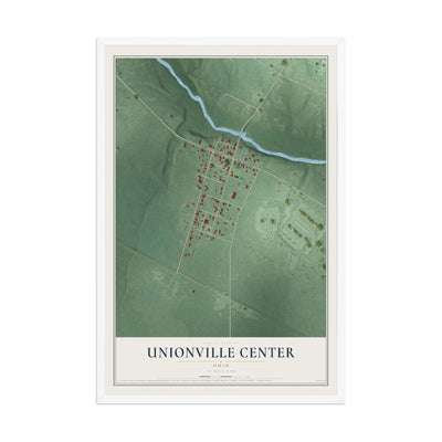 Map of Unionville Center, Ohio, 12 x 18 inch print in a white wood frame