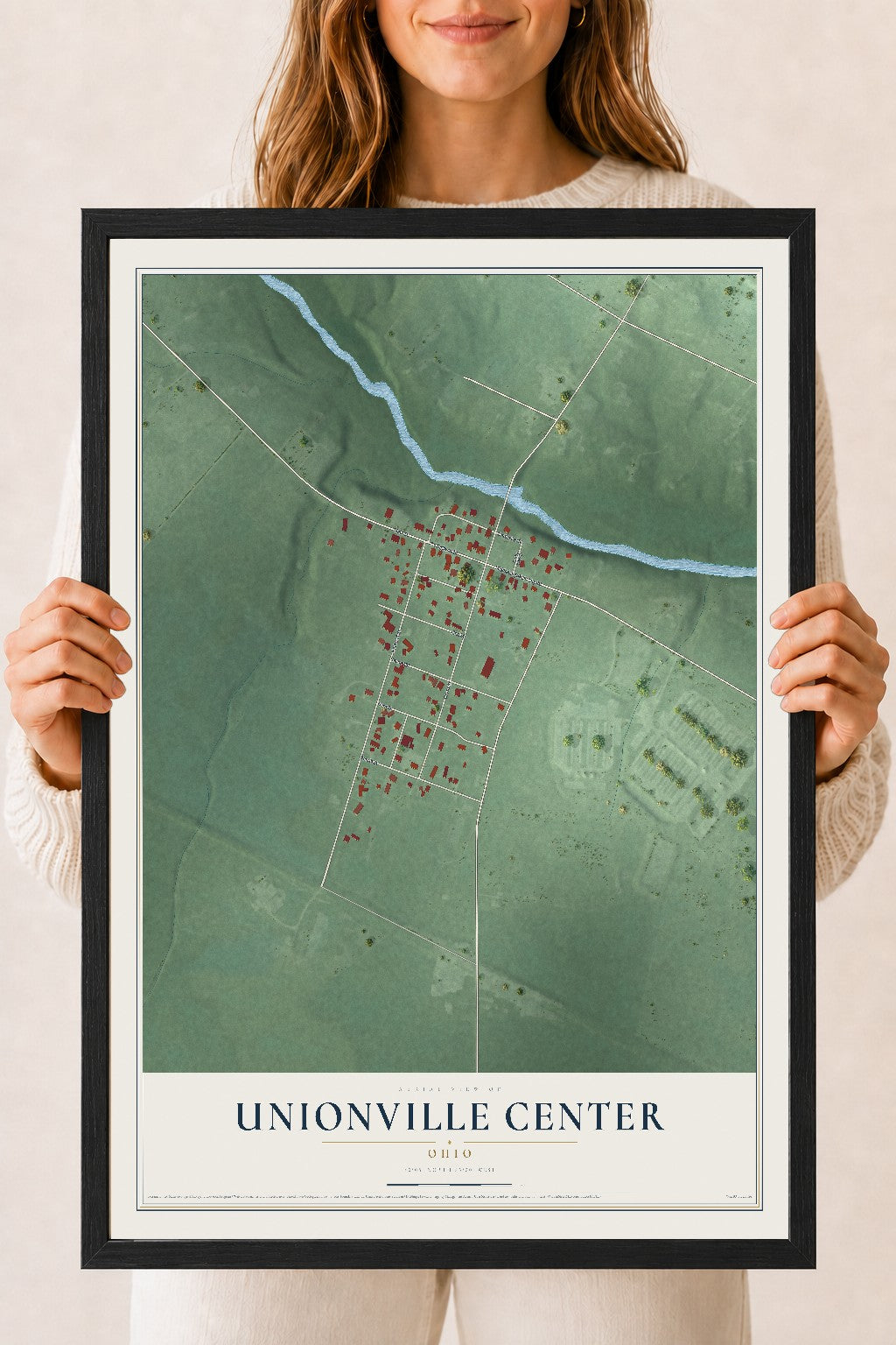 Map of Unionville Center, Ohio, 18 x 24 inch print in a black wood frame