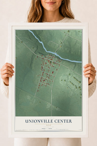 Map of Unionville Center, Ohio, 18 x 24 inch print in a white wood frame
