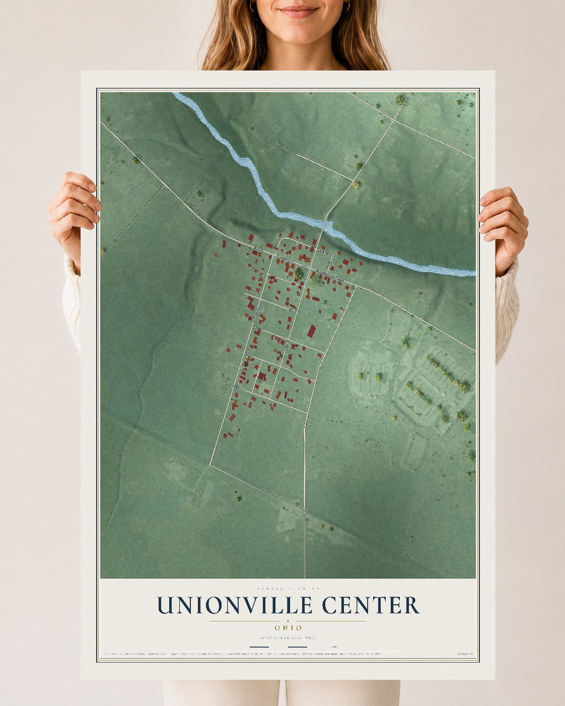 Map of Unionville Center, Ohio, 24 x 36 inch unframed archival matte print
