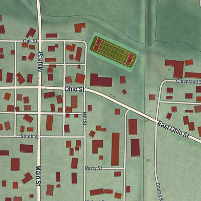 Close-up of the map of Uniopolis, Ohio print showing street and building detail