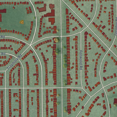Close-up of the map of University Heights, Ohio print showing street and building detail