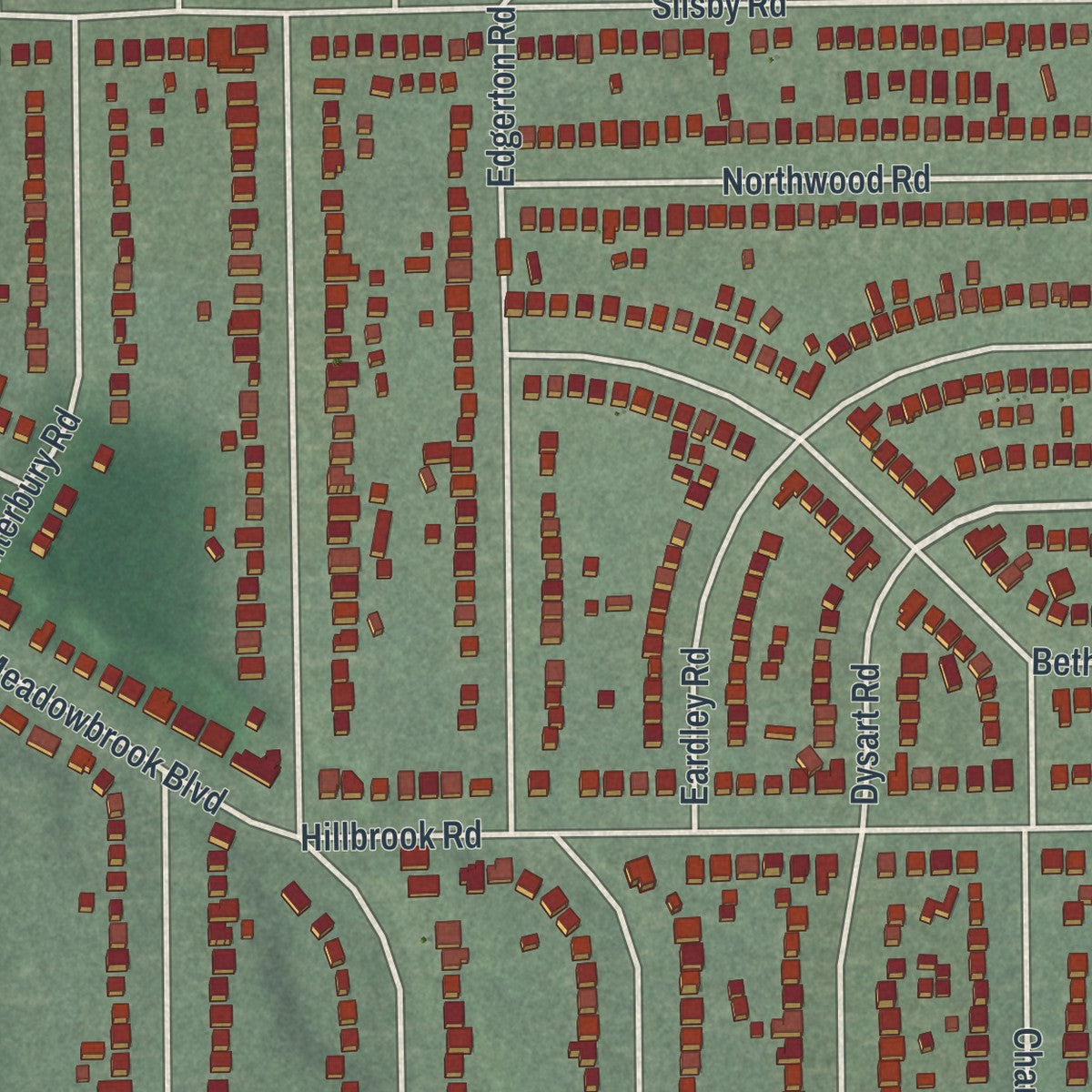 Second close-up of the map of University Heights, Ohio print showing more streets and buildings