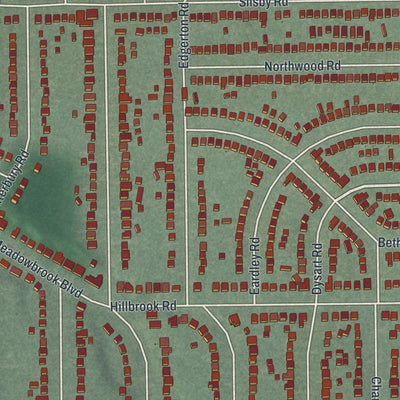 Second close-up of the map of University Heights, Ohio print showing more streets and buildings