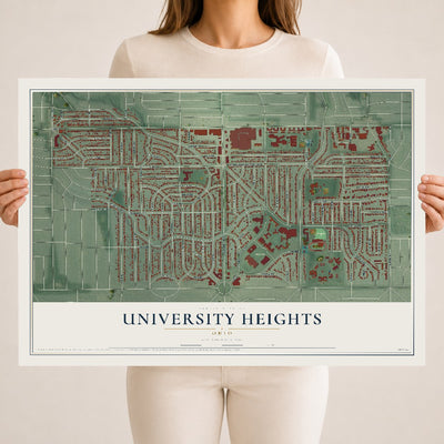 Map of University Heights, Ohio, 18 x 24 inch unframed archival matte print
