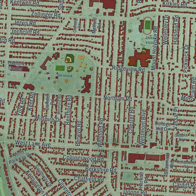 Second close-up of the map of Upper Arlington, Ohio print showing more streets and buildings