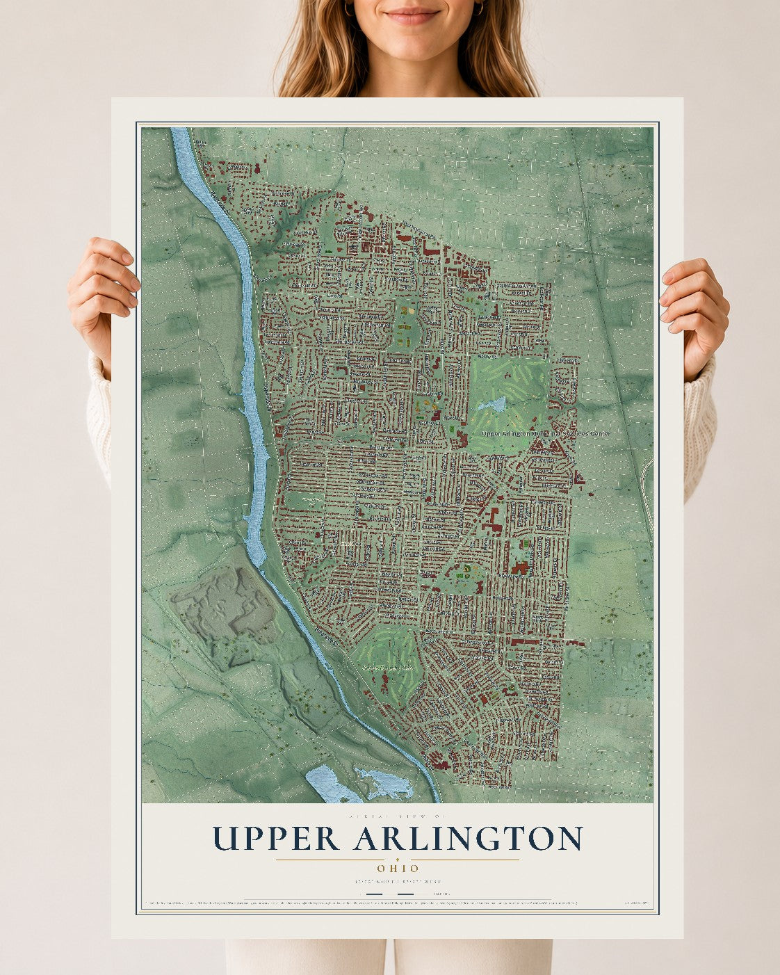 Map of Upper Arlington, Ohio, 24 x 36 inch unframed archival matte print