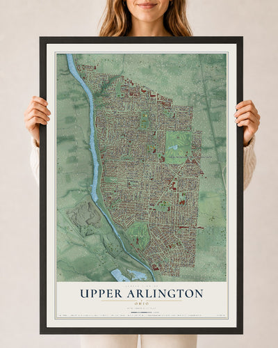 Map of Upper Arlington, Ohio, 24 x 36 inch print in a black wood frame