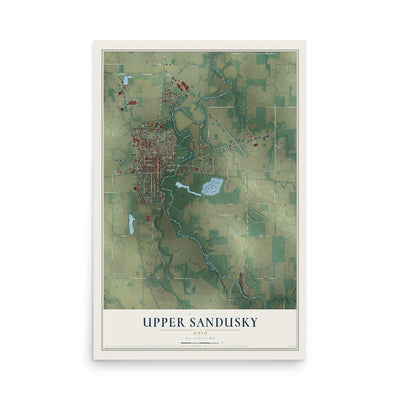 Map of Upper Sandusky, Ohio, 12 x 18 inch unframed archival matte print