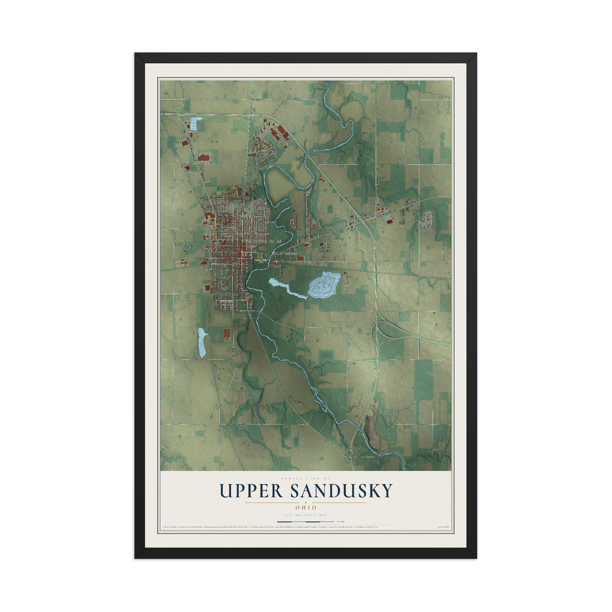 Map of Upper Sandusky, Ohio, 12 x 18 inch print in a black wood frame