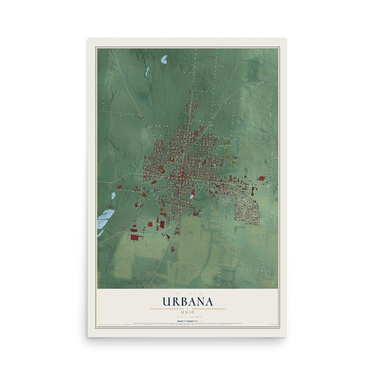 Map of Urbana, Ohio, 12 x 18 inch unframed archival matte print