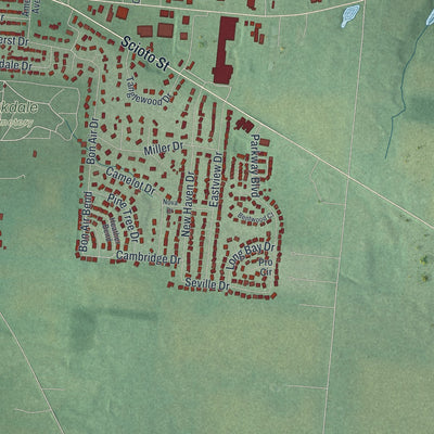 Second close-up of the map of Urbana, Ohio print showing more streets and buildings