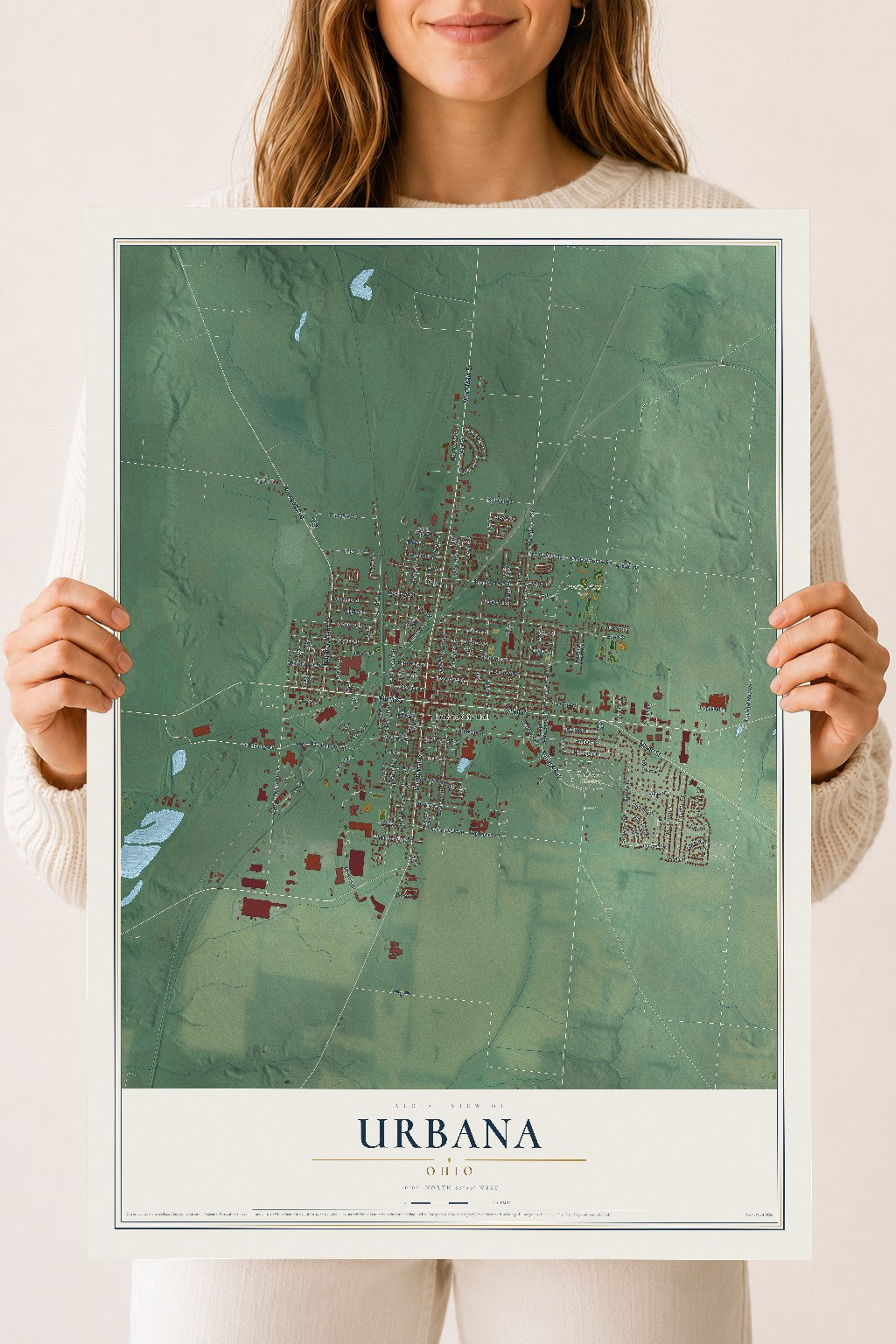 Map of Urbana, Ohio, 18 x 24 inch unframed archival matte print