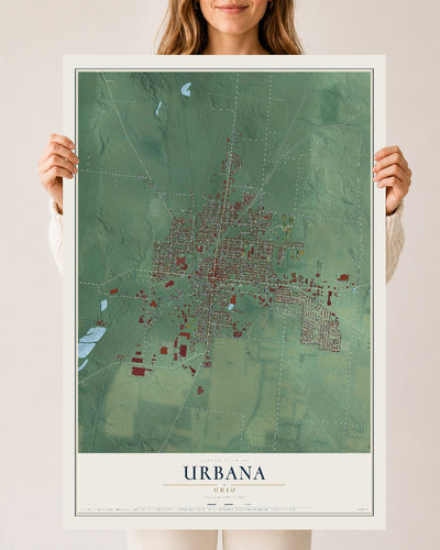 Map of Urbana, Ohio, 24 x 36 inch unframed archival matte print