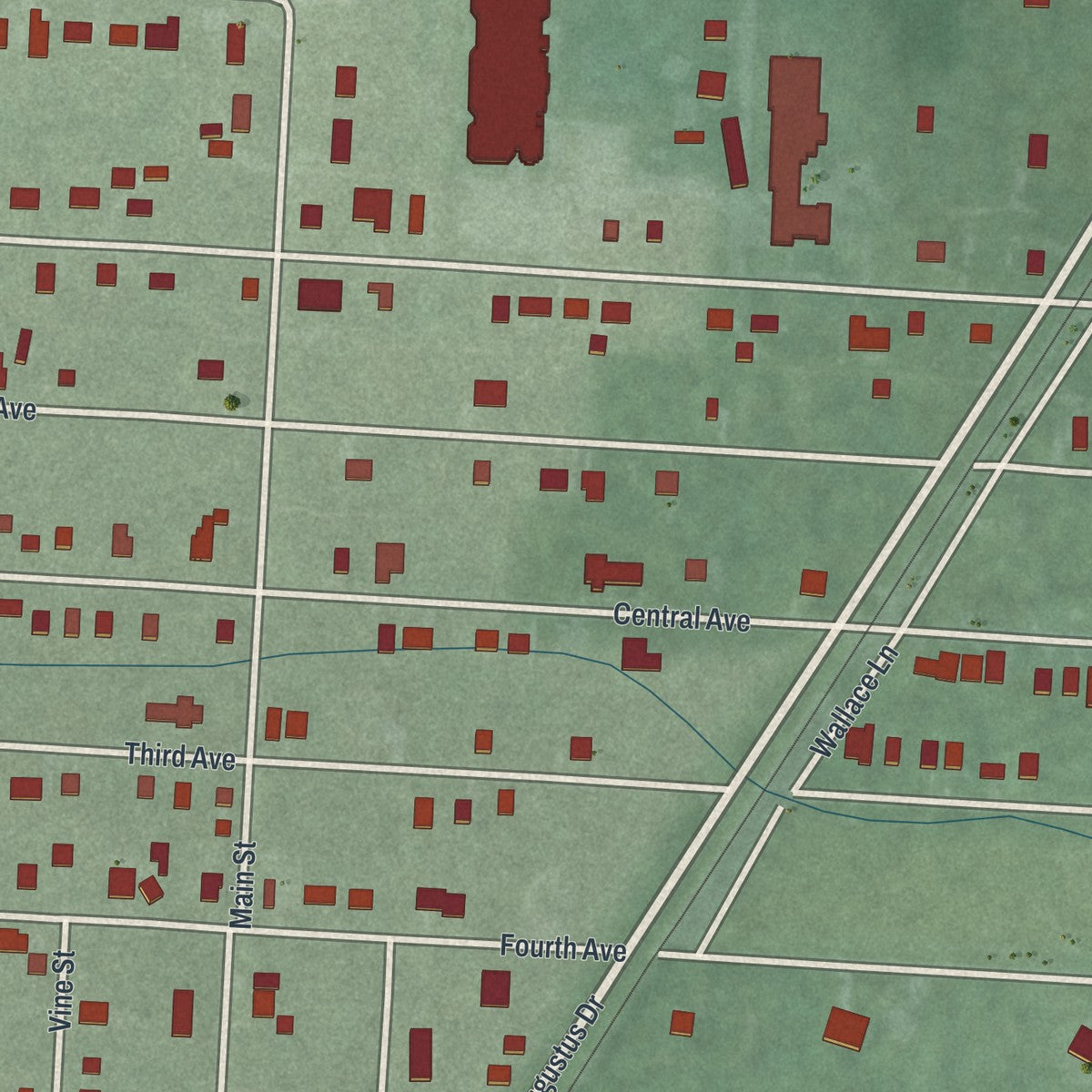 Close-up of the map of Urbancrest, Ohio print showing street and building detail
