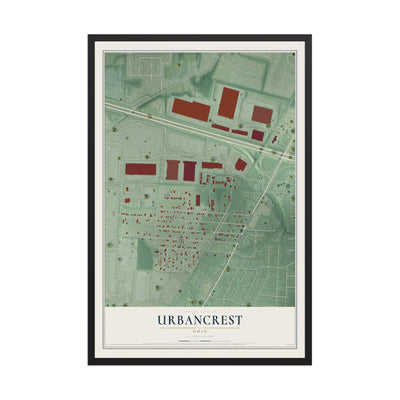 Map of Urbancrest, Ohio, 12 x 18 inch print in a black wood frame